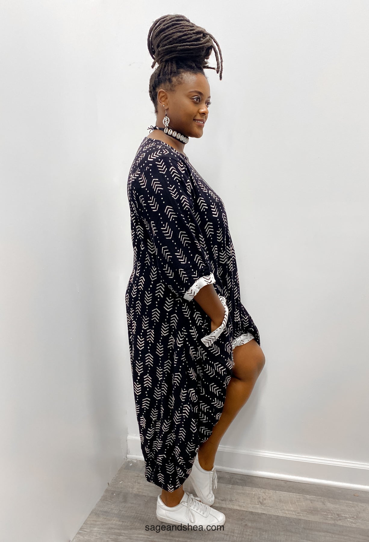 Black Hi-Low Printed Dress