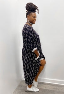Black Hi-Low Printed Dress