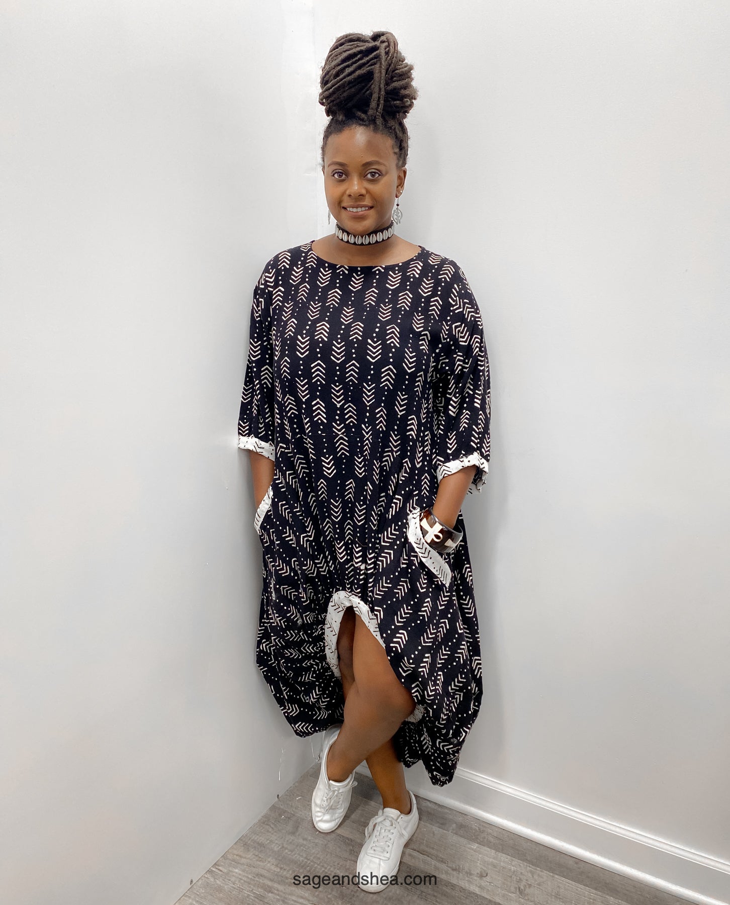 Black Hi-Low Printed Dress