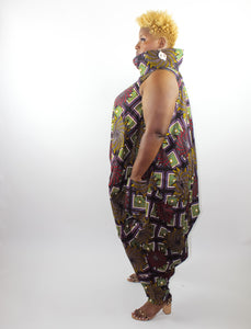 Sleeveless Ankara Print Jumpsuit-Dress