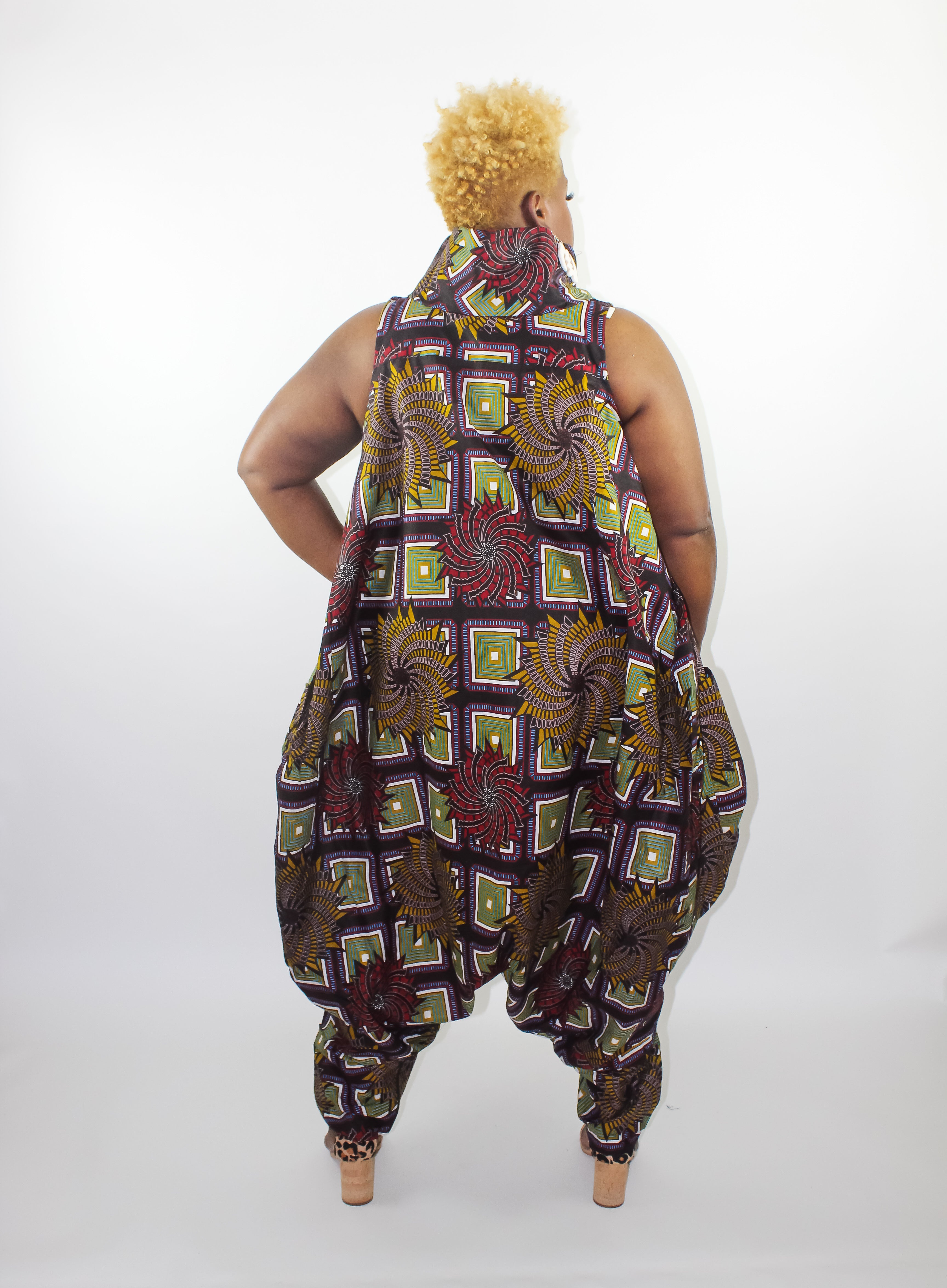 Sleeveless Ankara Print Jumpsuit-Dress