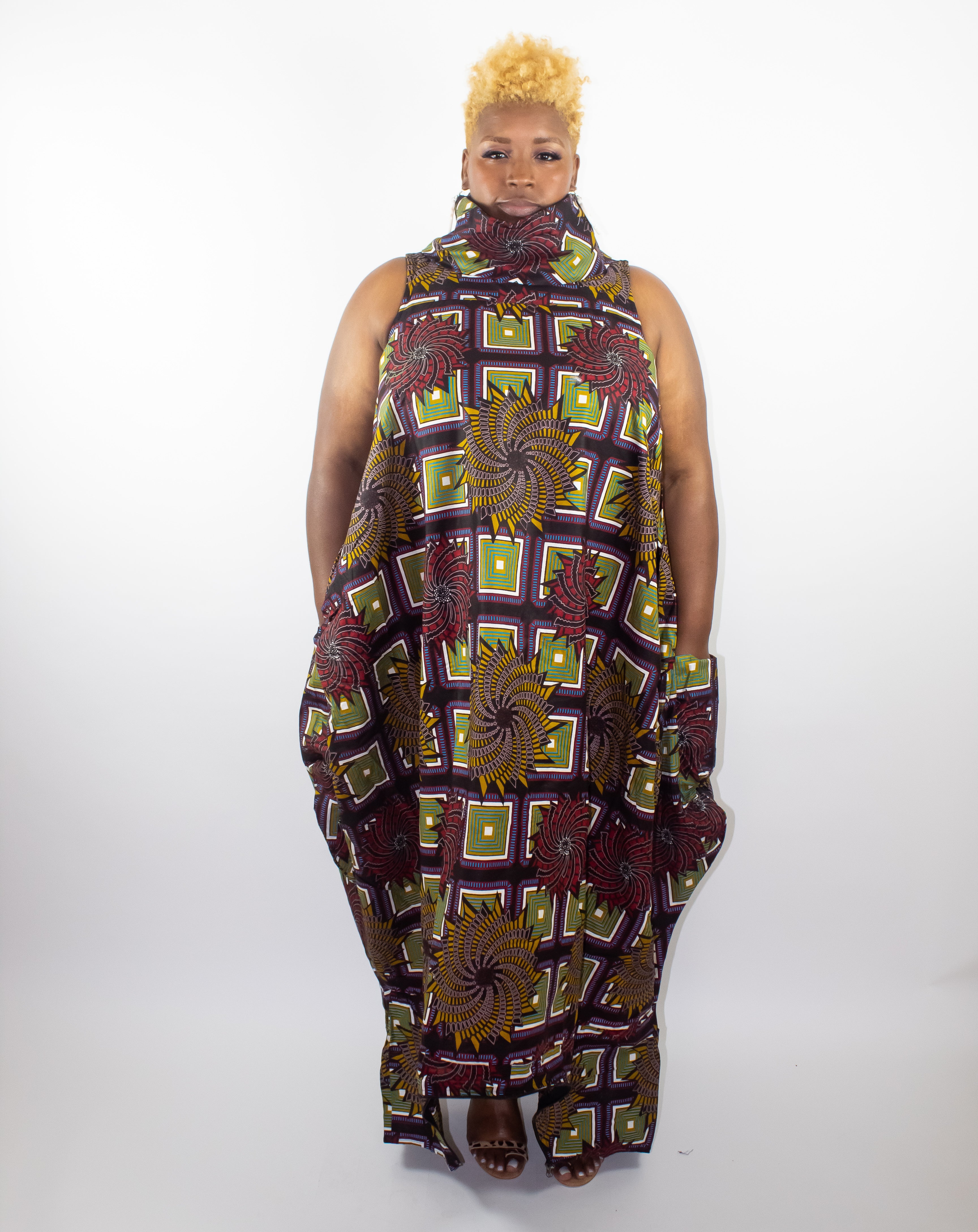 Sleeveless Ankara Print Jumpsuit-Dress