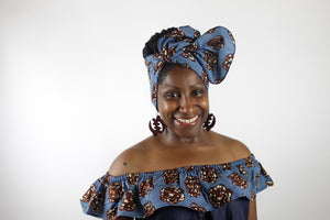 Off the Shoulder Denim Dress with Ankara Print