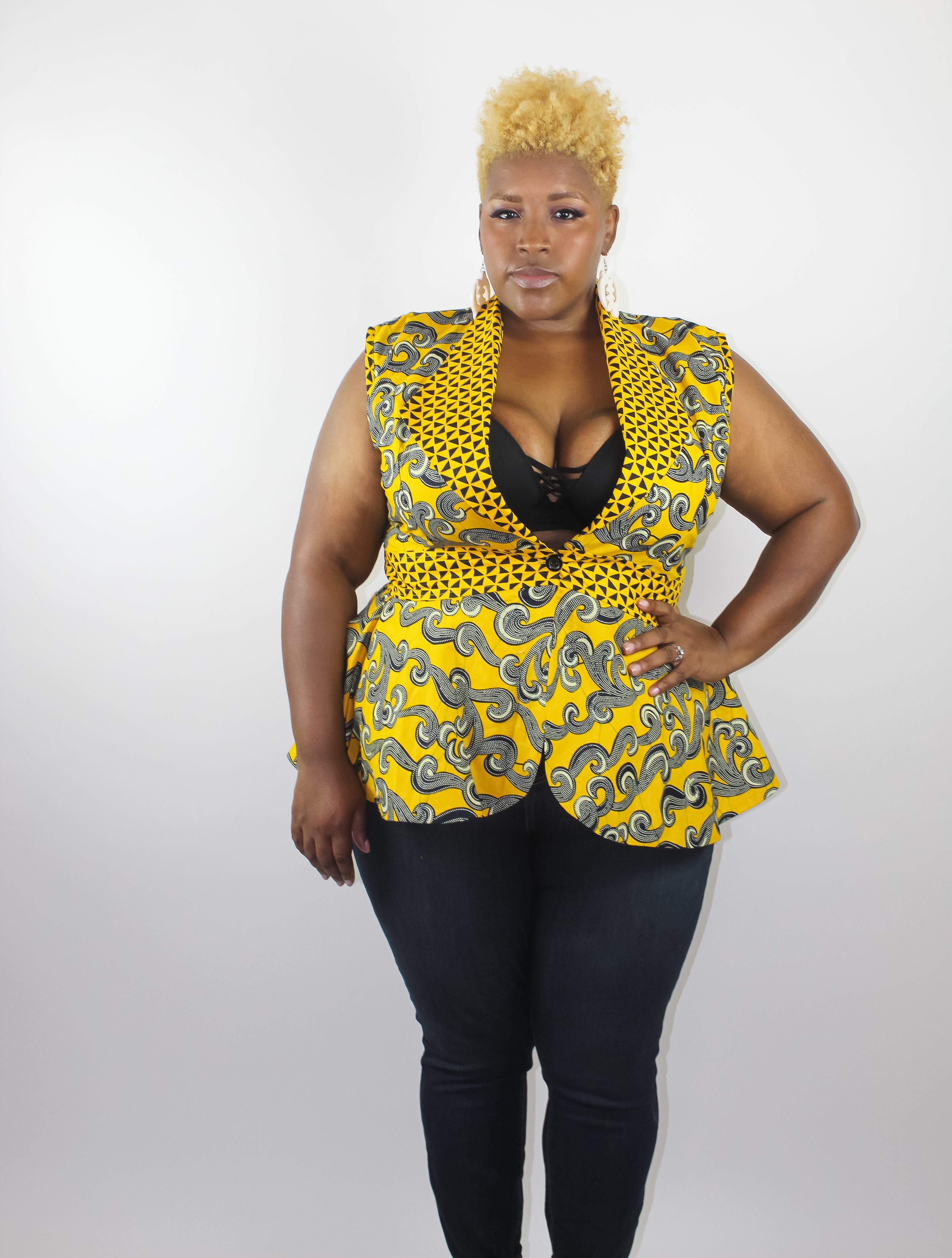 African Print Button Peplum Top Yellow Sageandshea Sage
