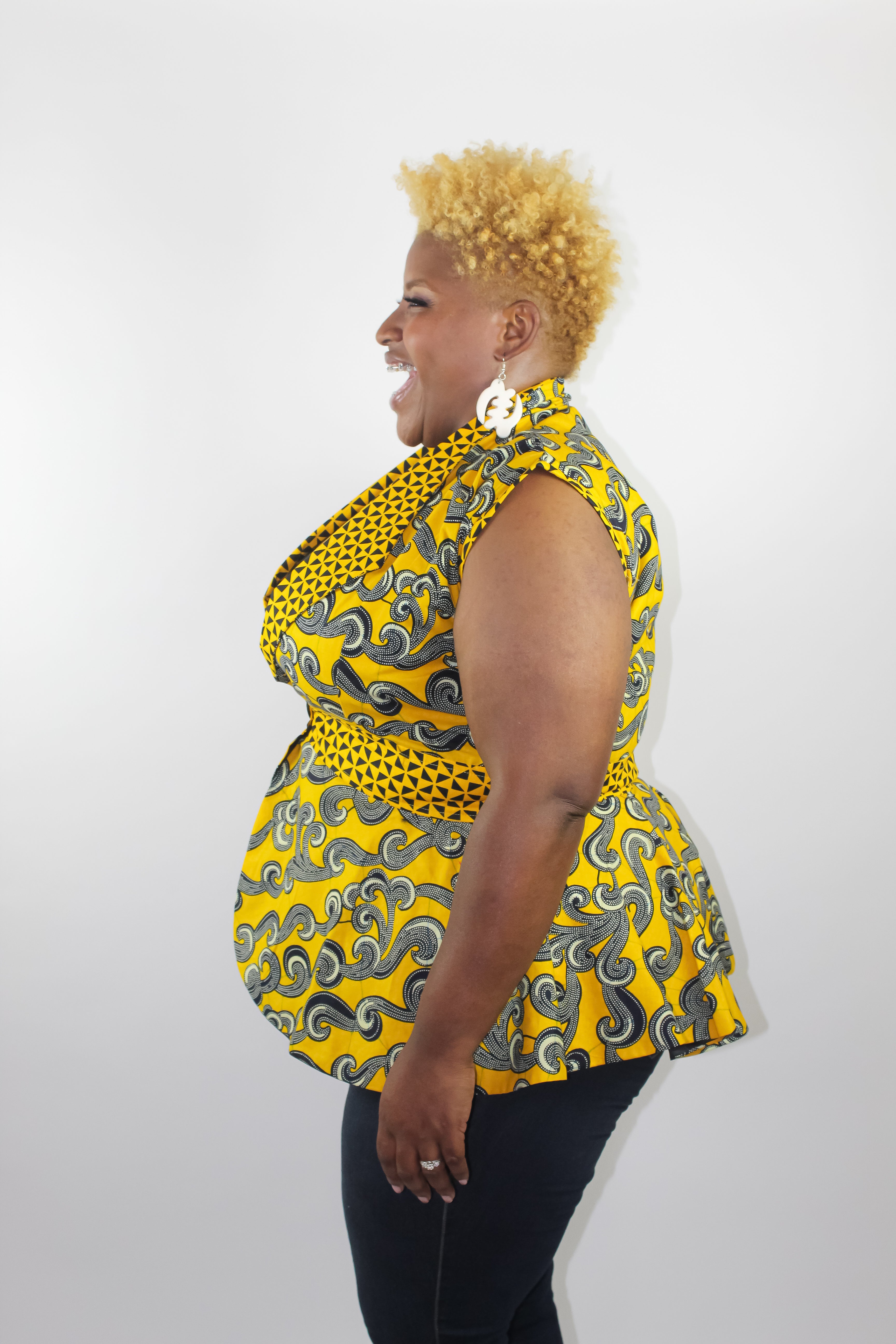 Single Button Peplum Top - Yellow