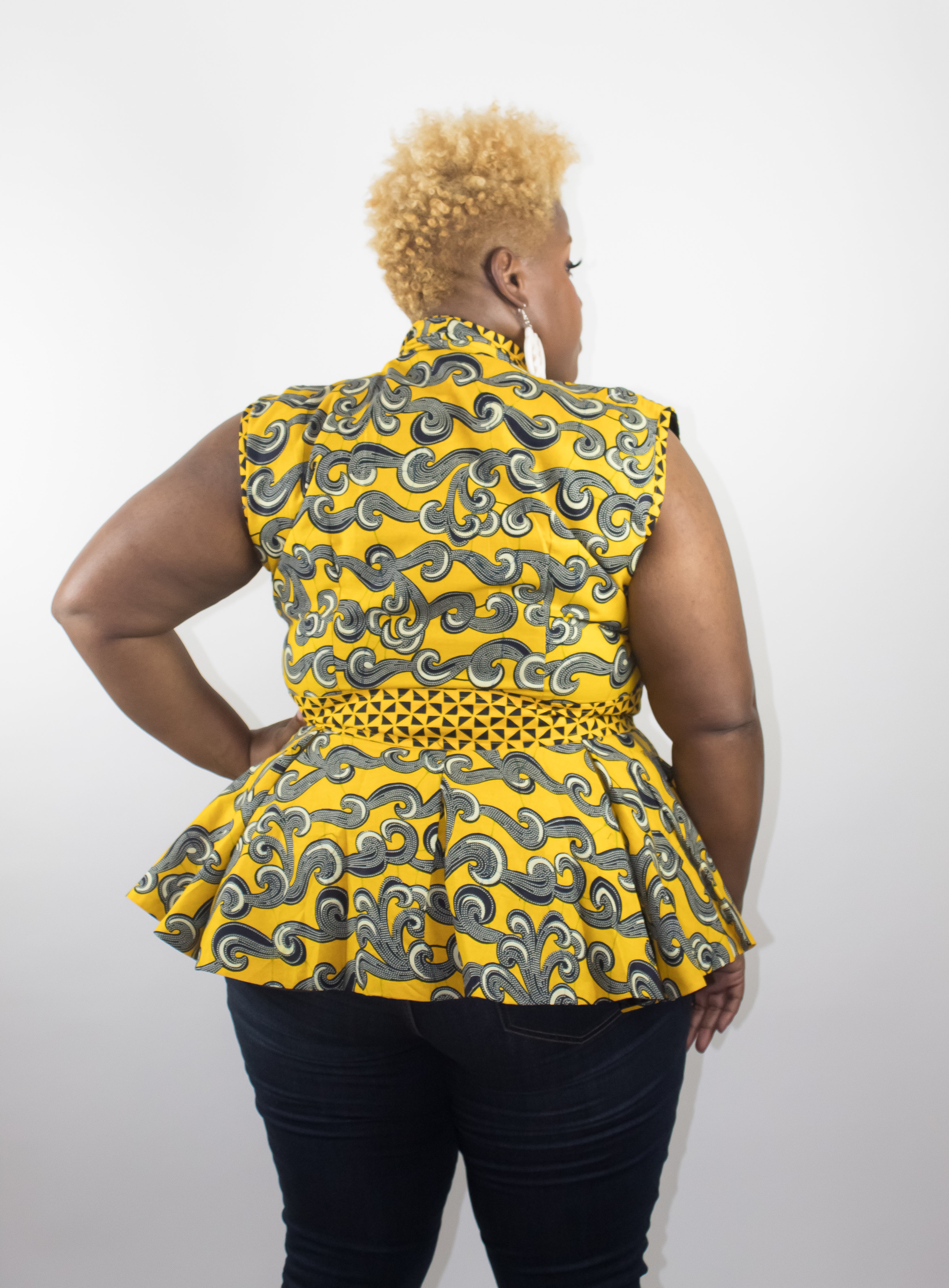 Single Button Peplum Top - Yellow