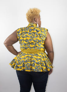 Single Button Peplum Top - Yellow