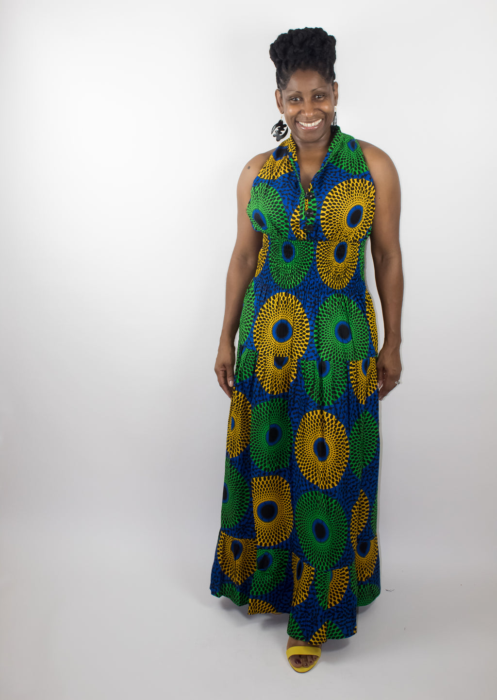 Sleeveless Blue Ankara Maxi Dress Racerback