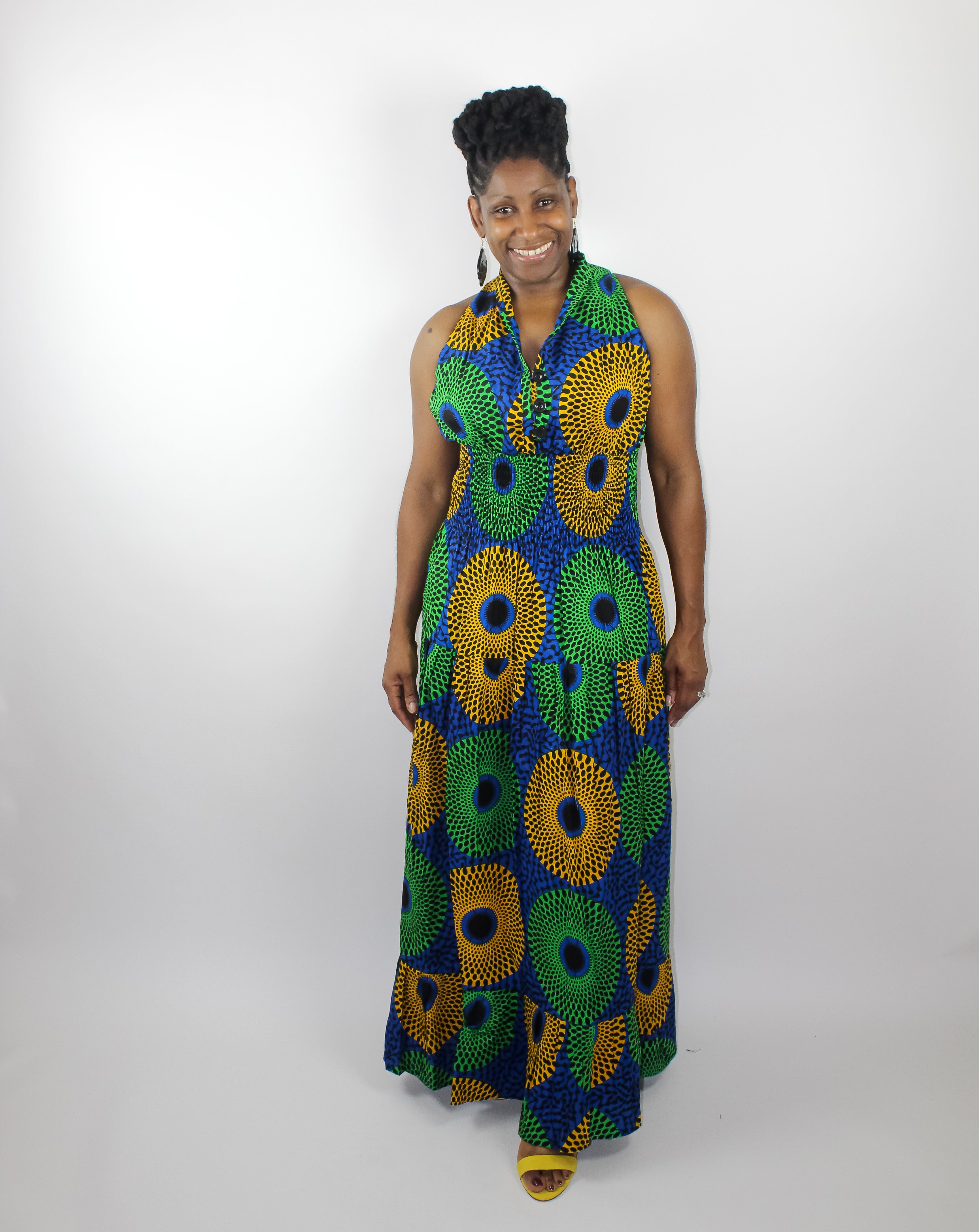Sleeveless Blue Ankara Print Maxi Dress Racerback