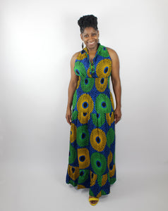 Sleeveless Blue Ankara Print Maxi Dress Racerback