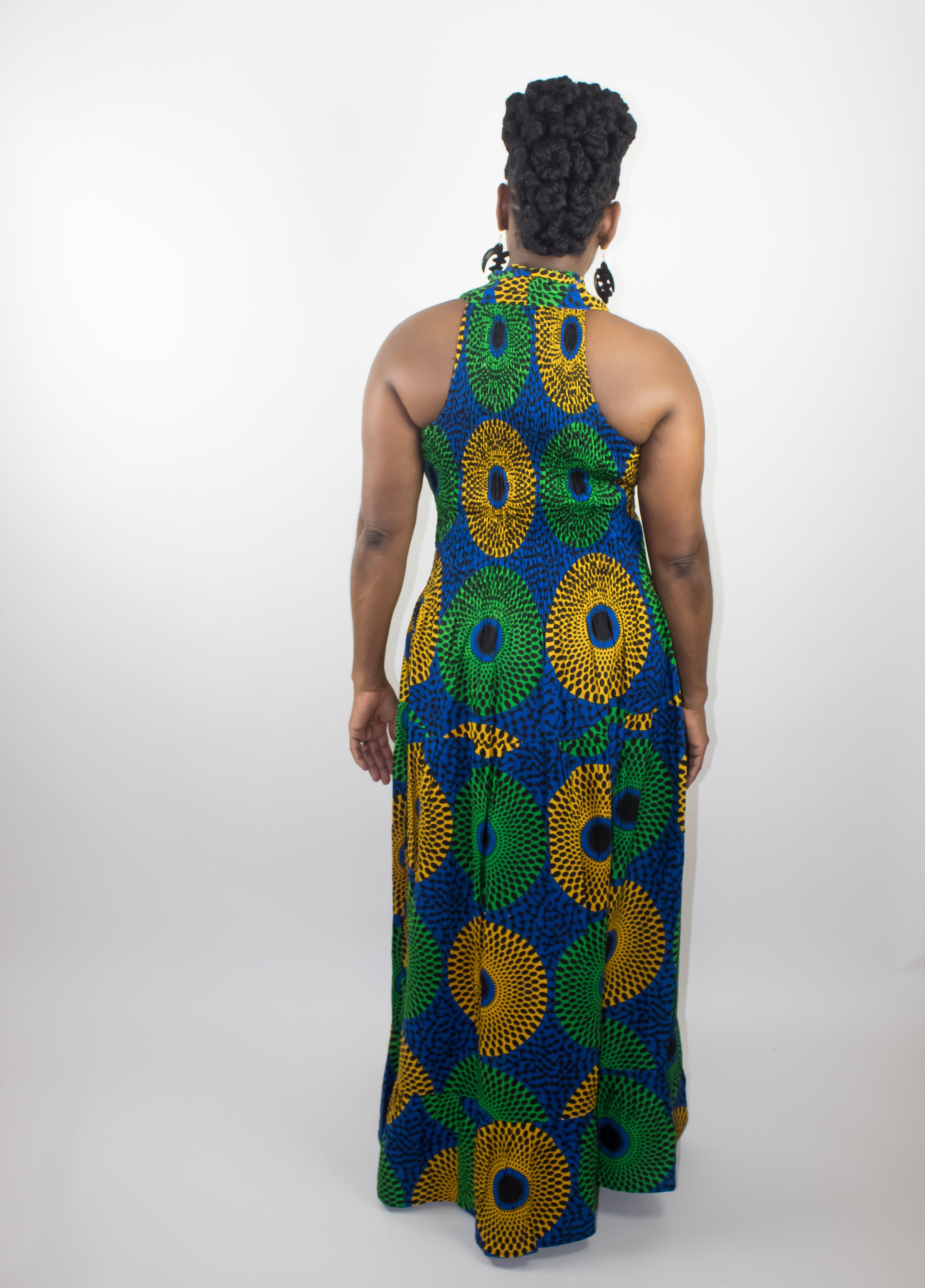 Sleeveless Blue Ankara Maxi Dress Racerback