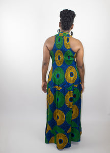 Sleeveless Blue Ankara Maxi Dress Racerback