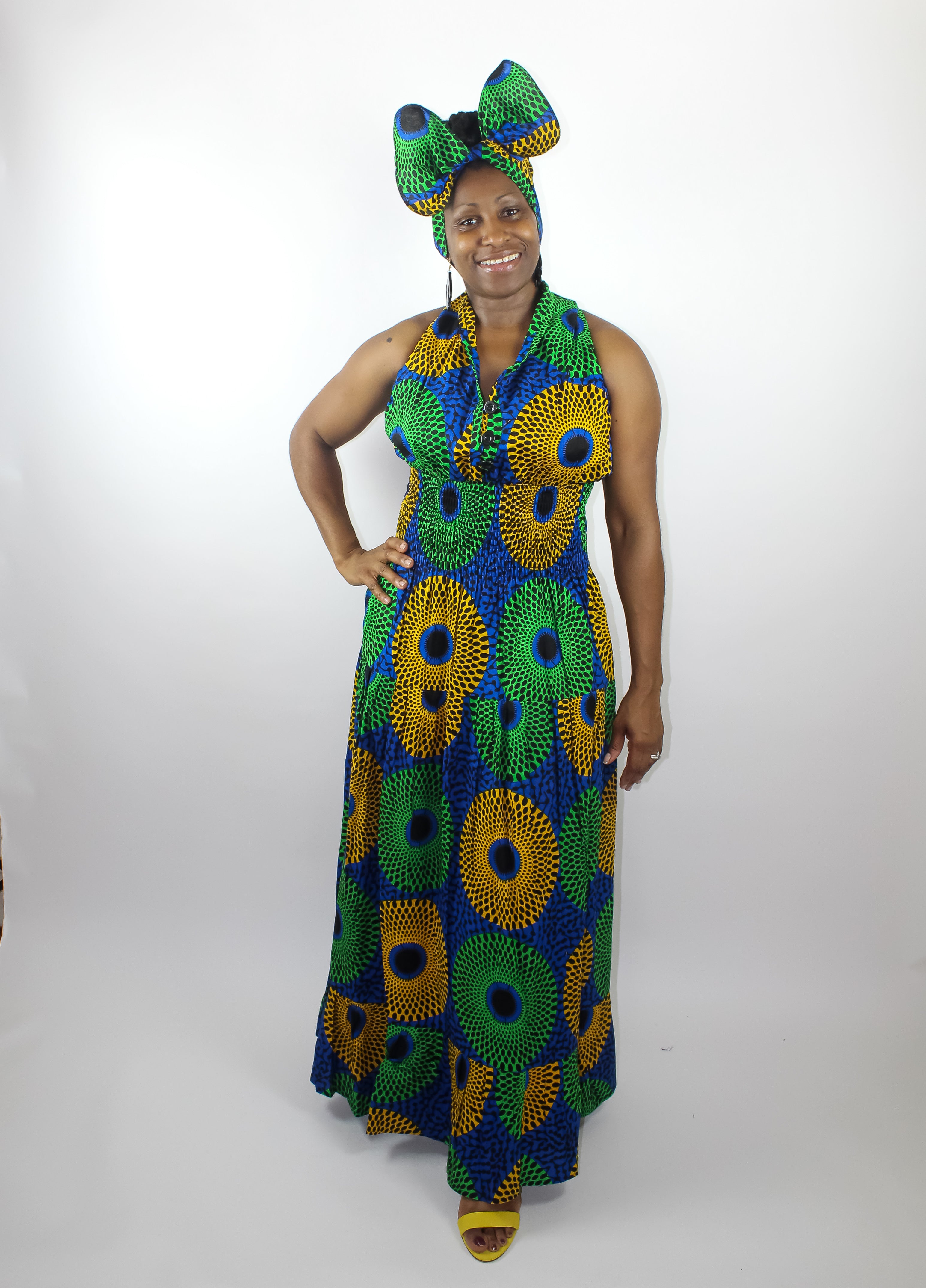 Sleeveless Blue Ankara Maxi Dress Racerback