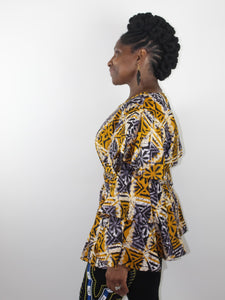 Gold & Lavendar Batic Ruffle Sleeve Top