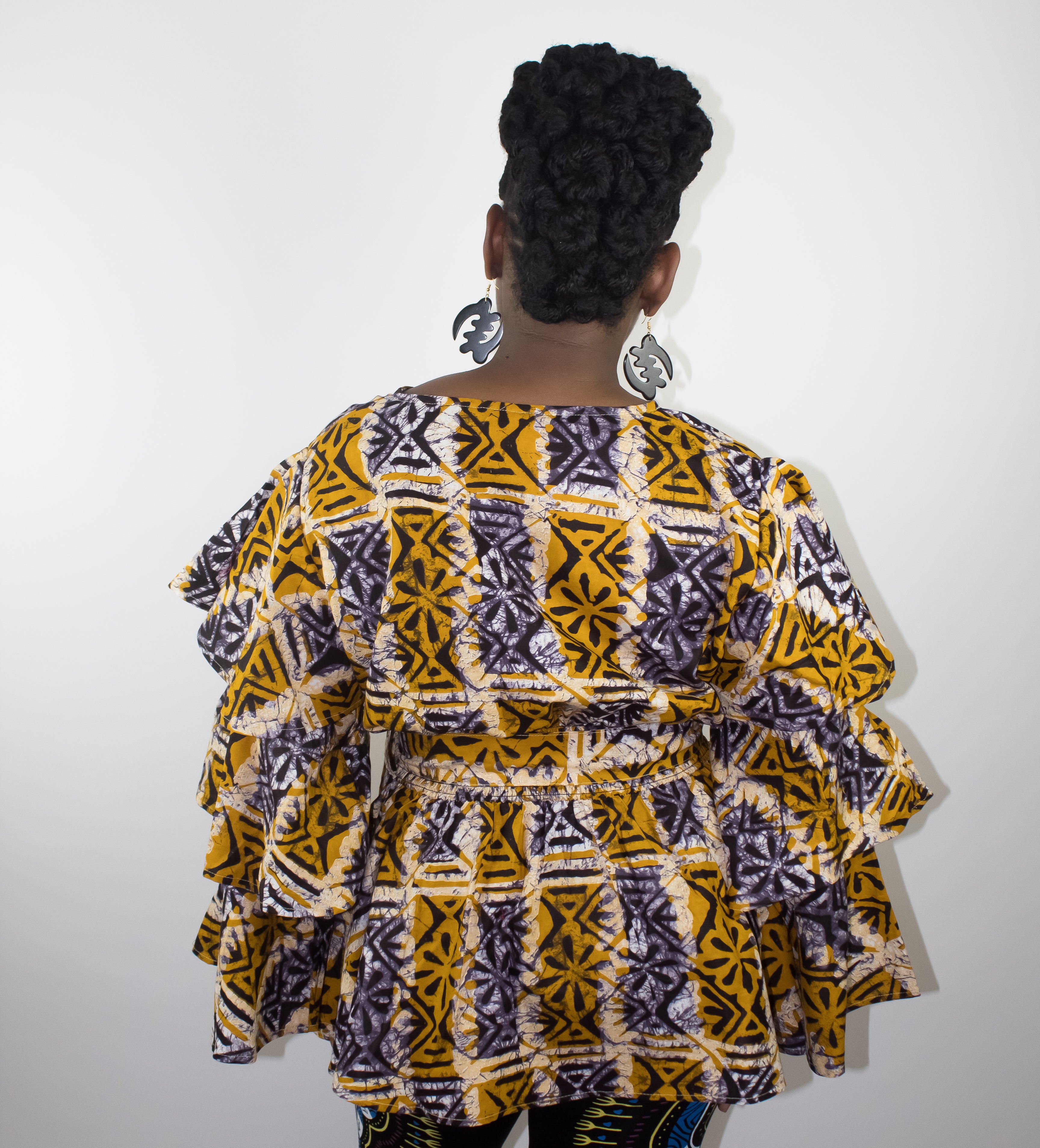 Gold & Lavendar Batic Ruffle Sleeve Top