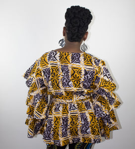 Gold & Lavendar Batic Ruffle Sleeve Top