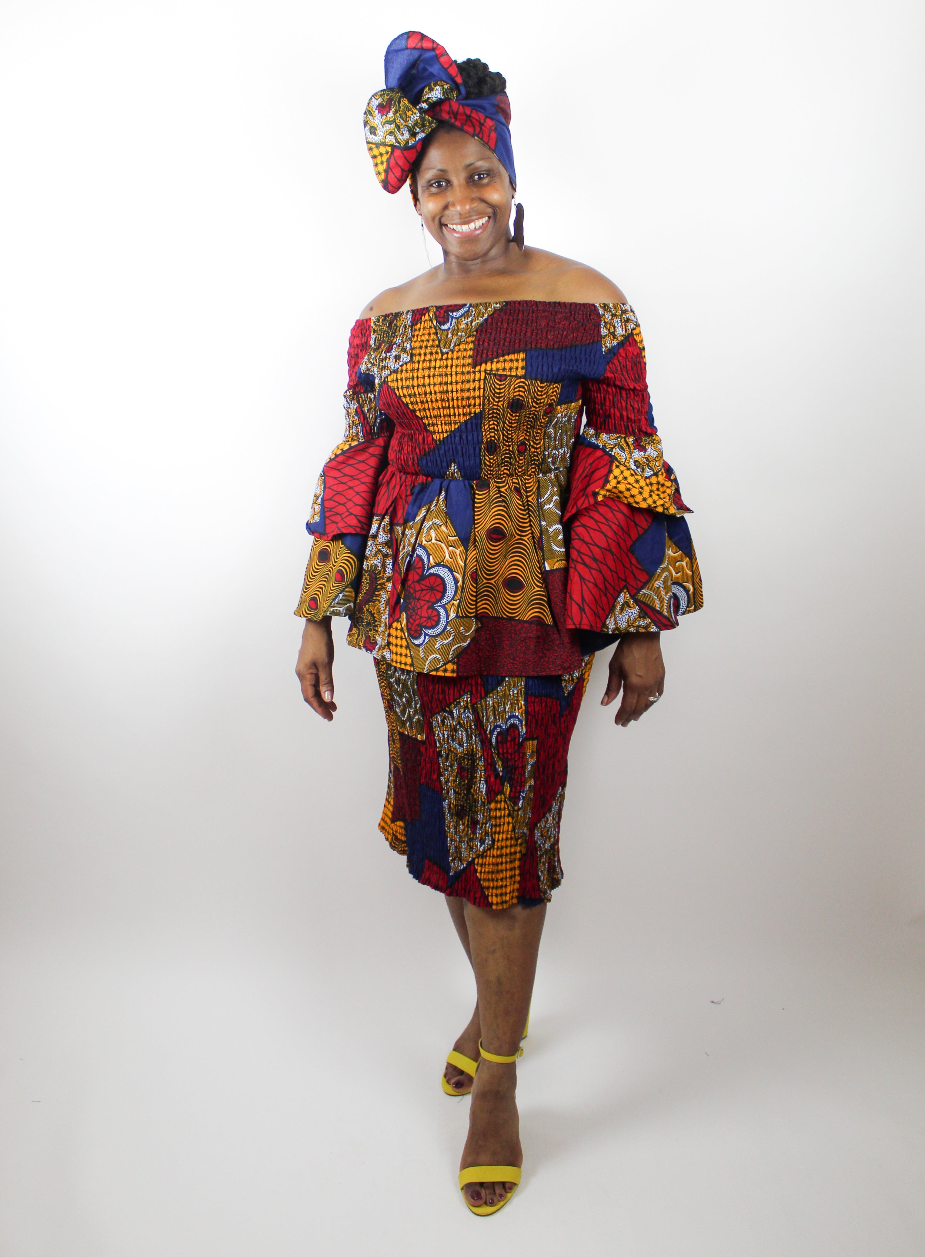 Red & Navy African Print 3 pc Sets,