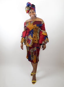 Red & Navy African Print 3 pc Sets,