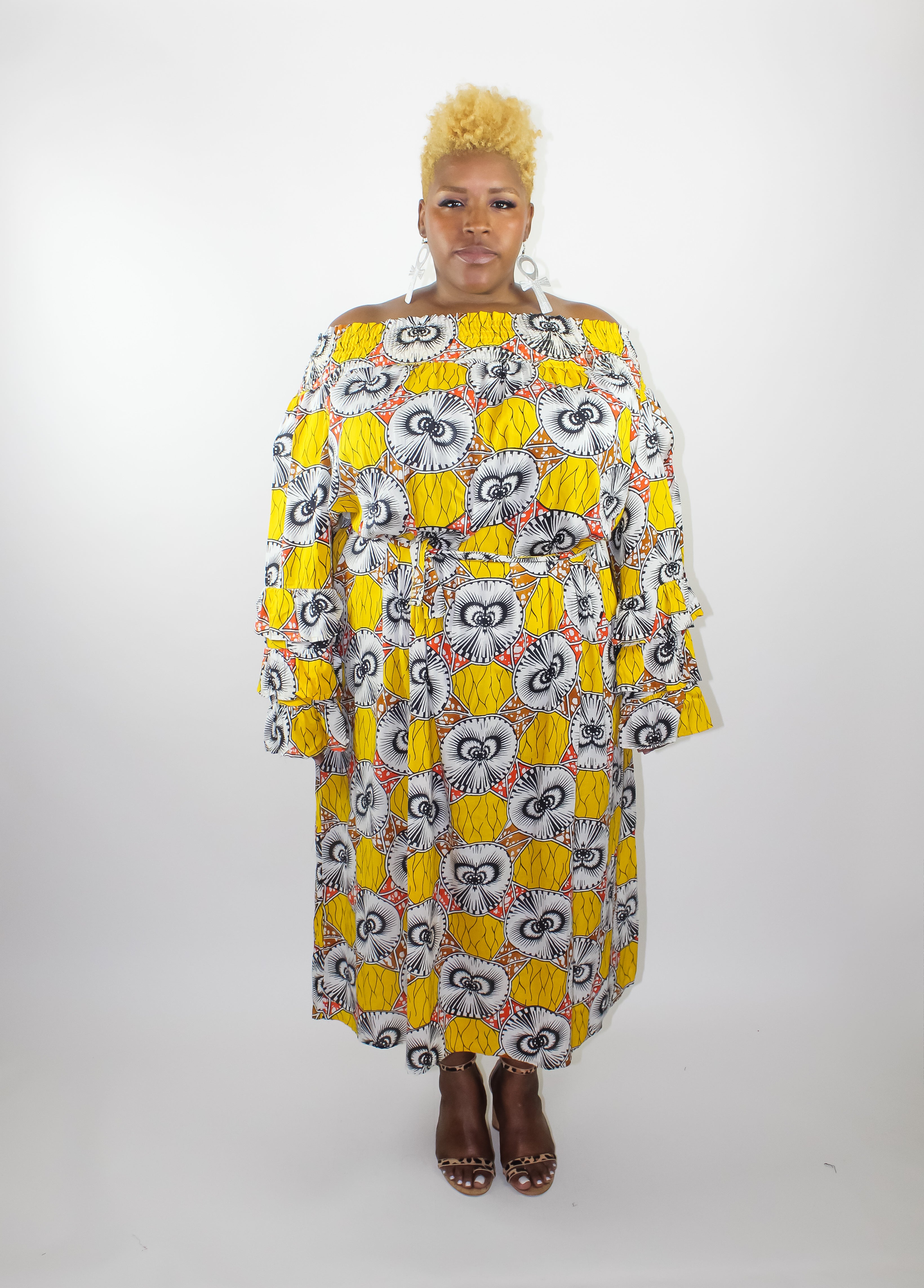 Plus size Off the Shoulder Dress - Yellow
