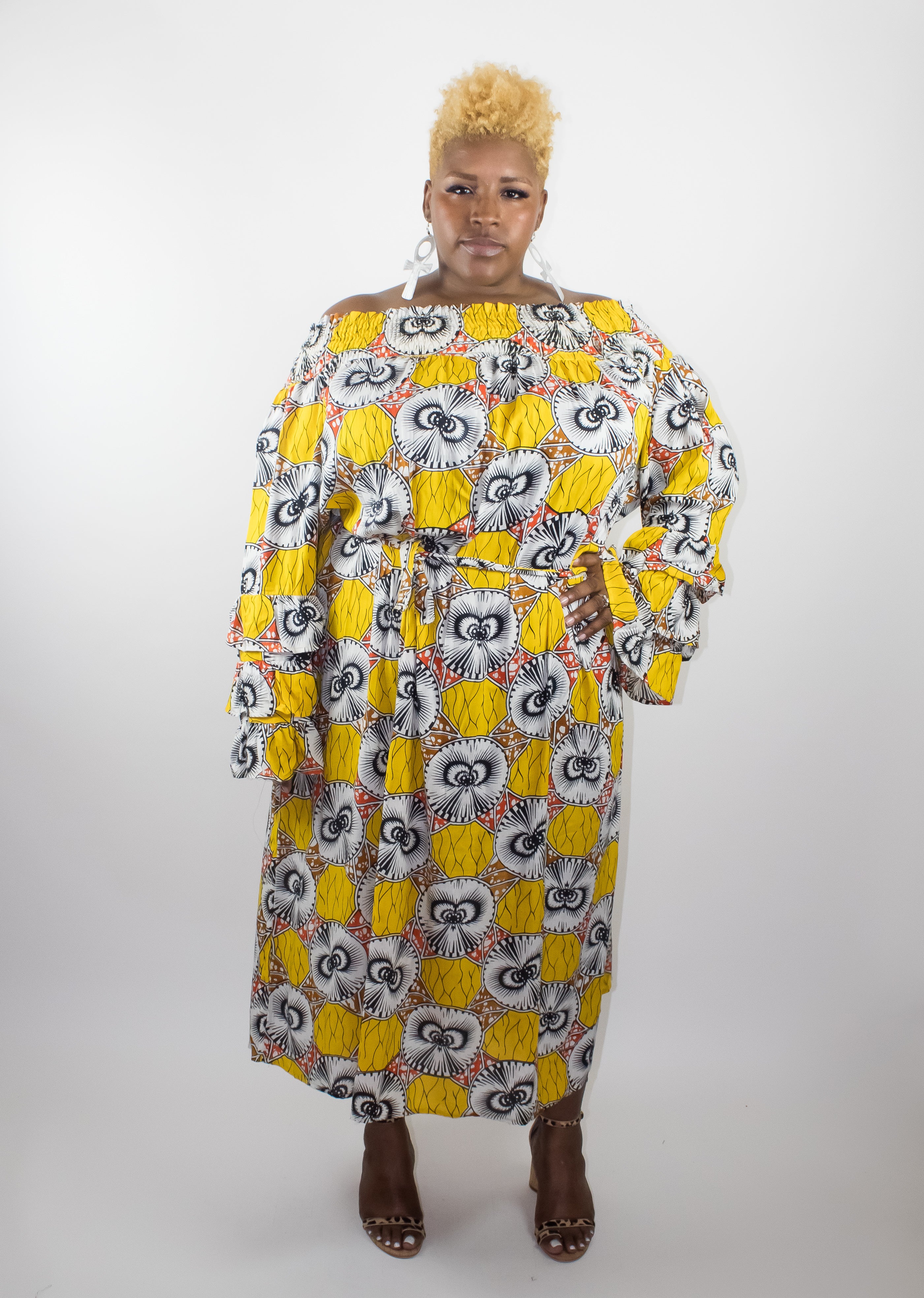 Plus size Off the Shoulder Dress - Yellow