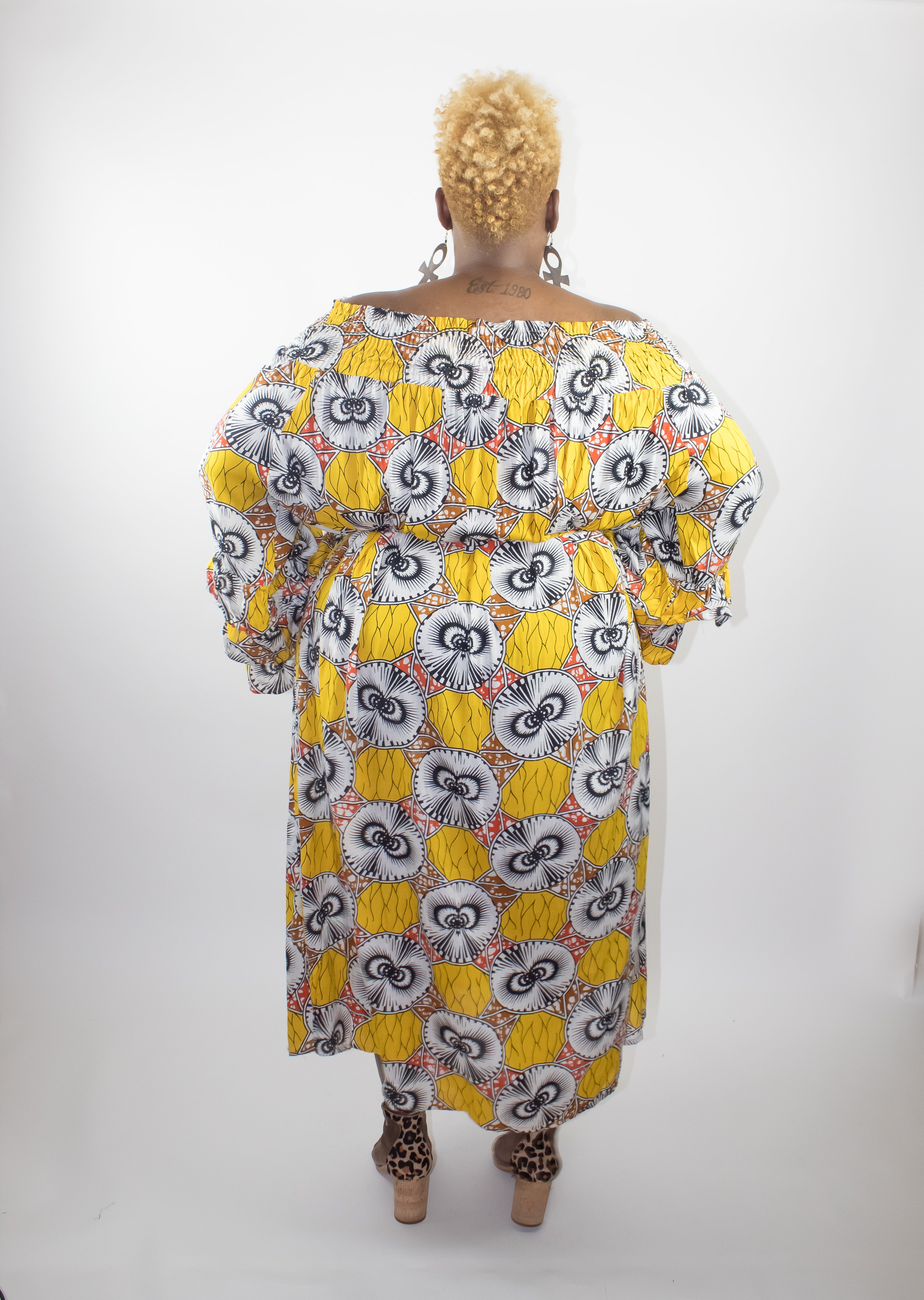 Plus size Off the Shoulder Dress - Yellow