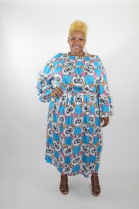 Plus size Off the Shoulder Dress - Blue