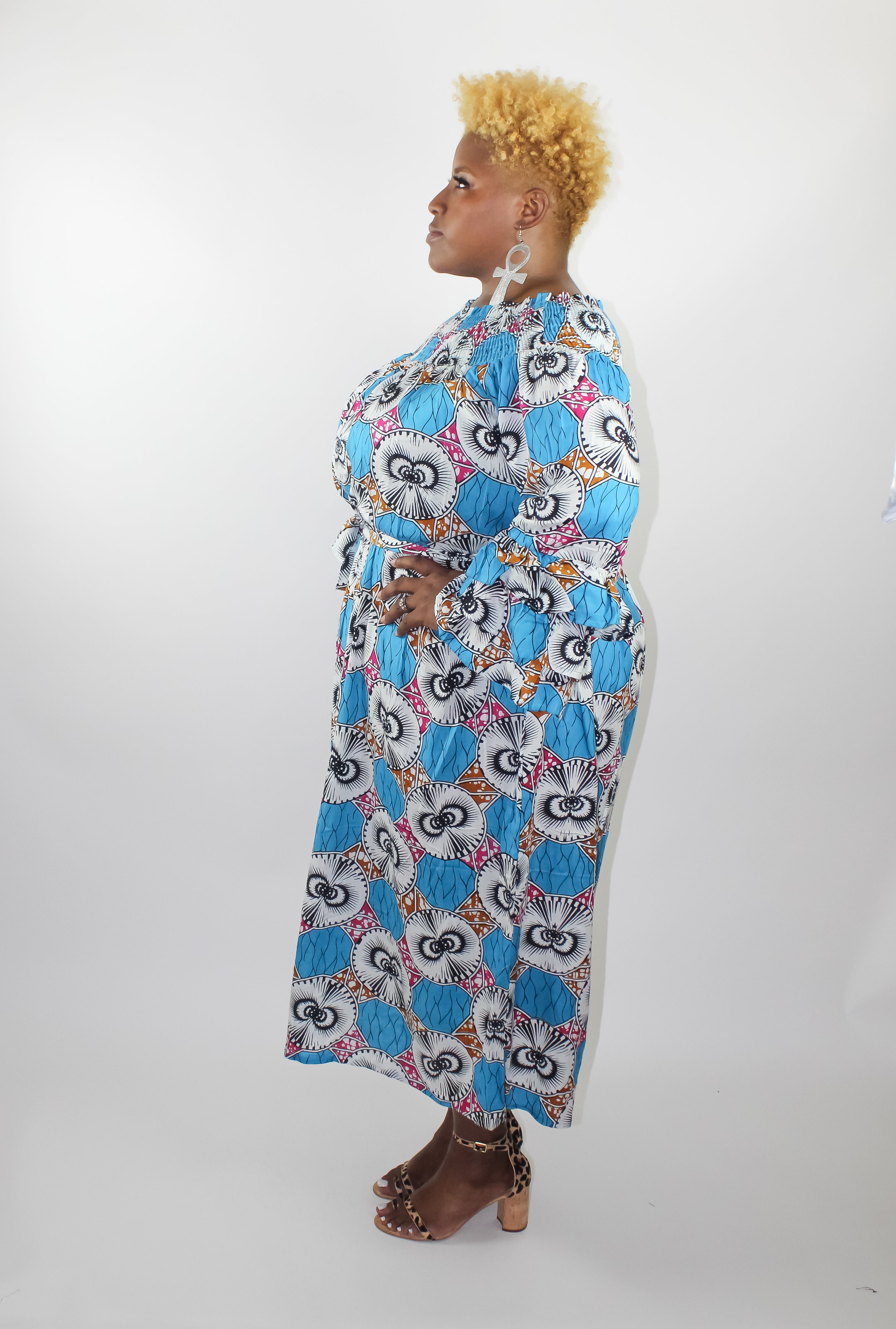 Plus size Off the Shoulder Dress - Blue