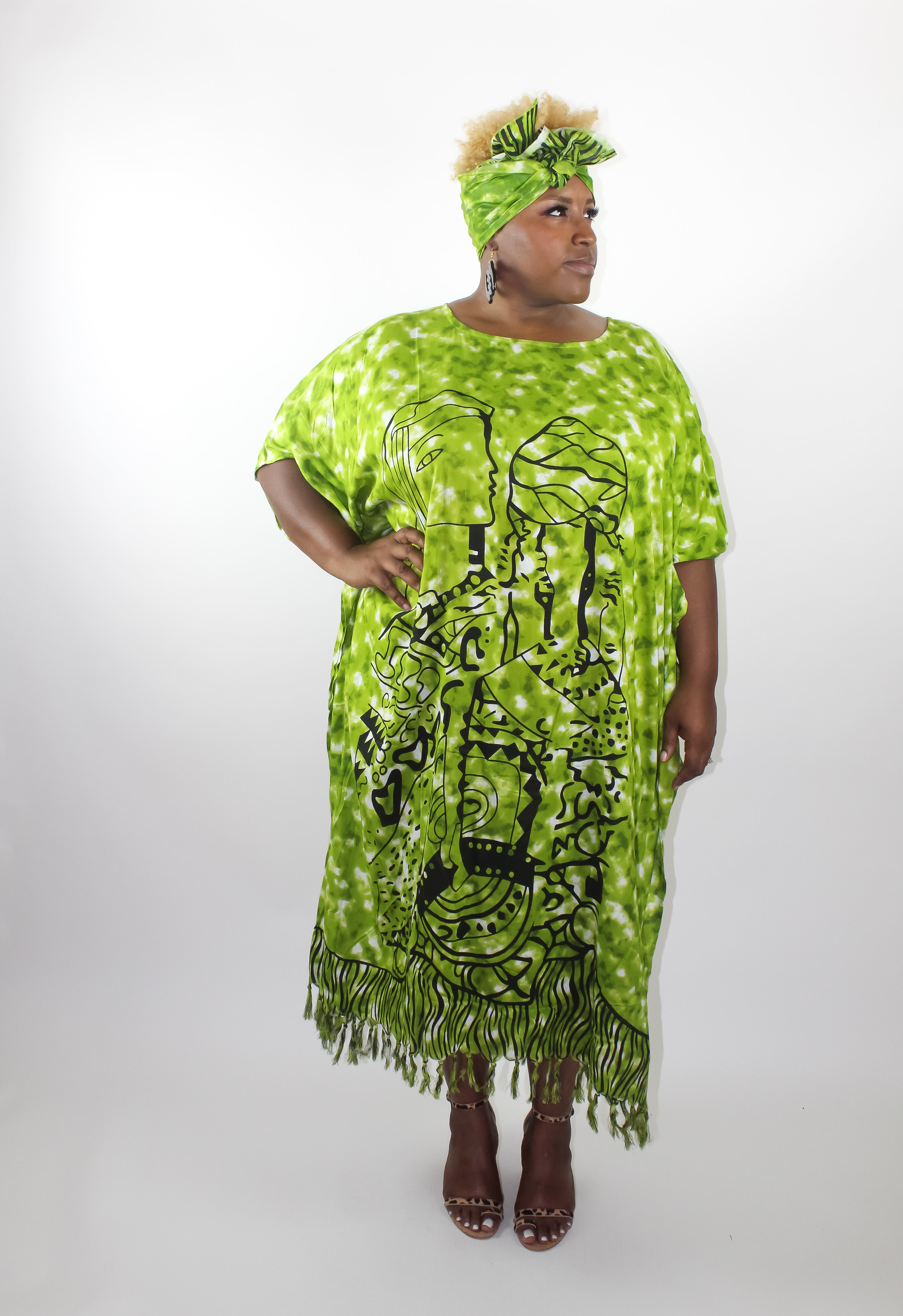 African caftan Dress   - Black & Lime.