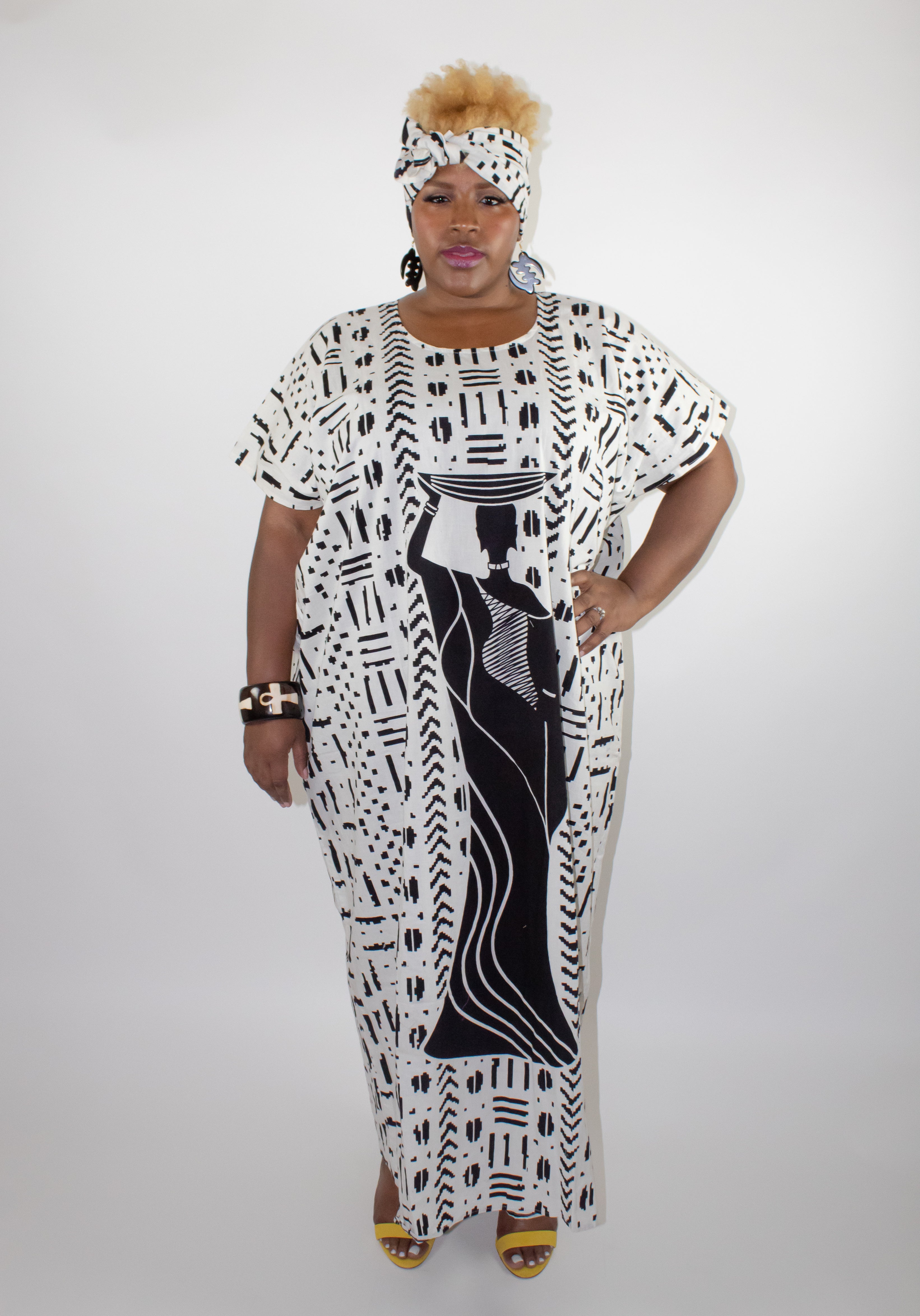 African Queen Kaftan - Black & White