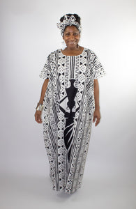 African Queen Caftan Dress-Black & White
