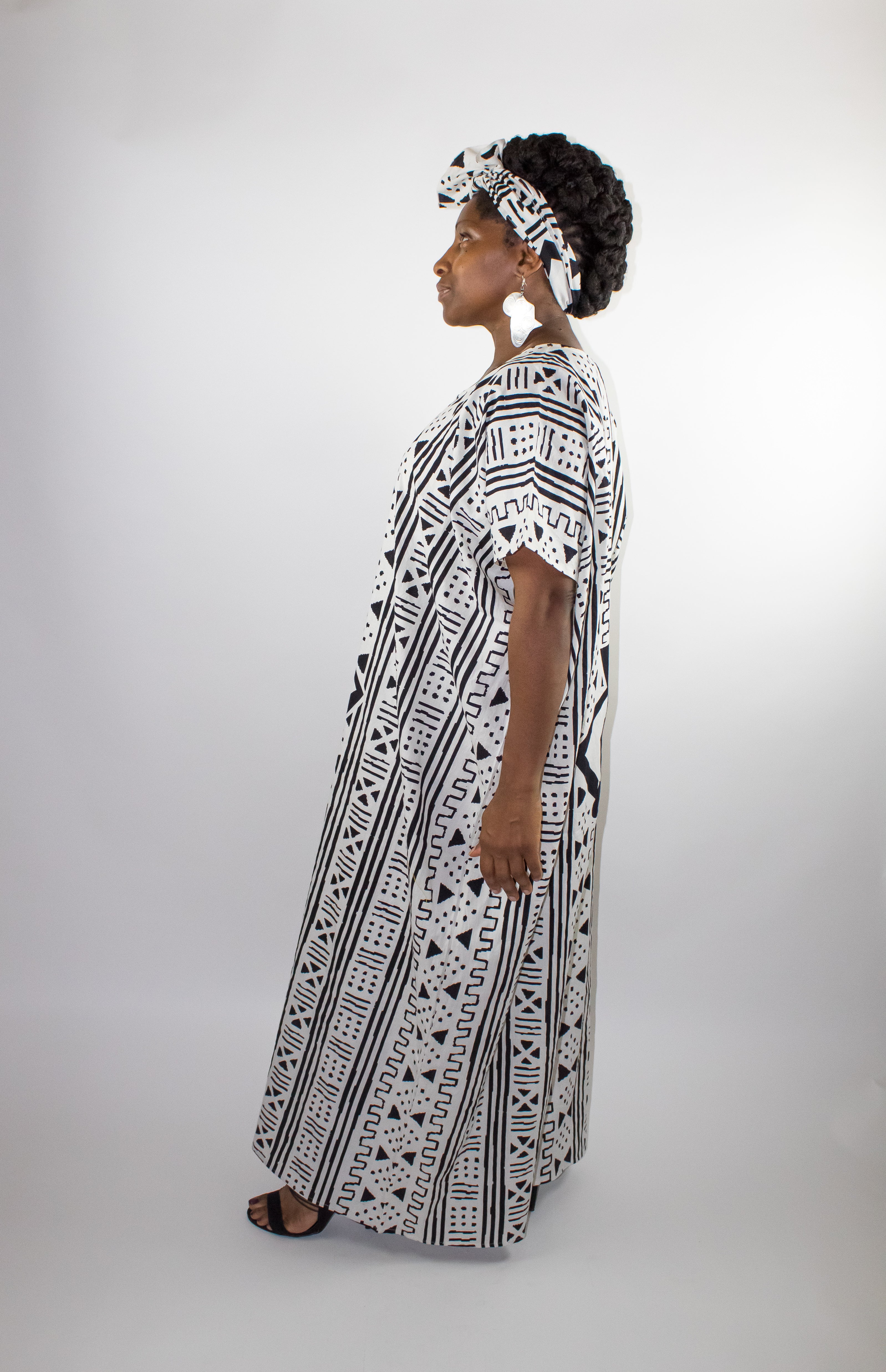African Queen Caftan Dress-Black & White