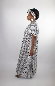 African Queen Caftan Dress-Black & White