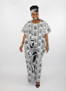 African Queen Caftan Dress  - Black & White