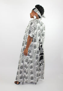 African Queen Caftan Dress  - Black & White