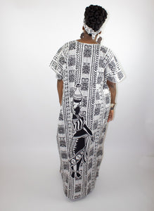 African Queen Caftan Dress  - Black & White