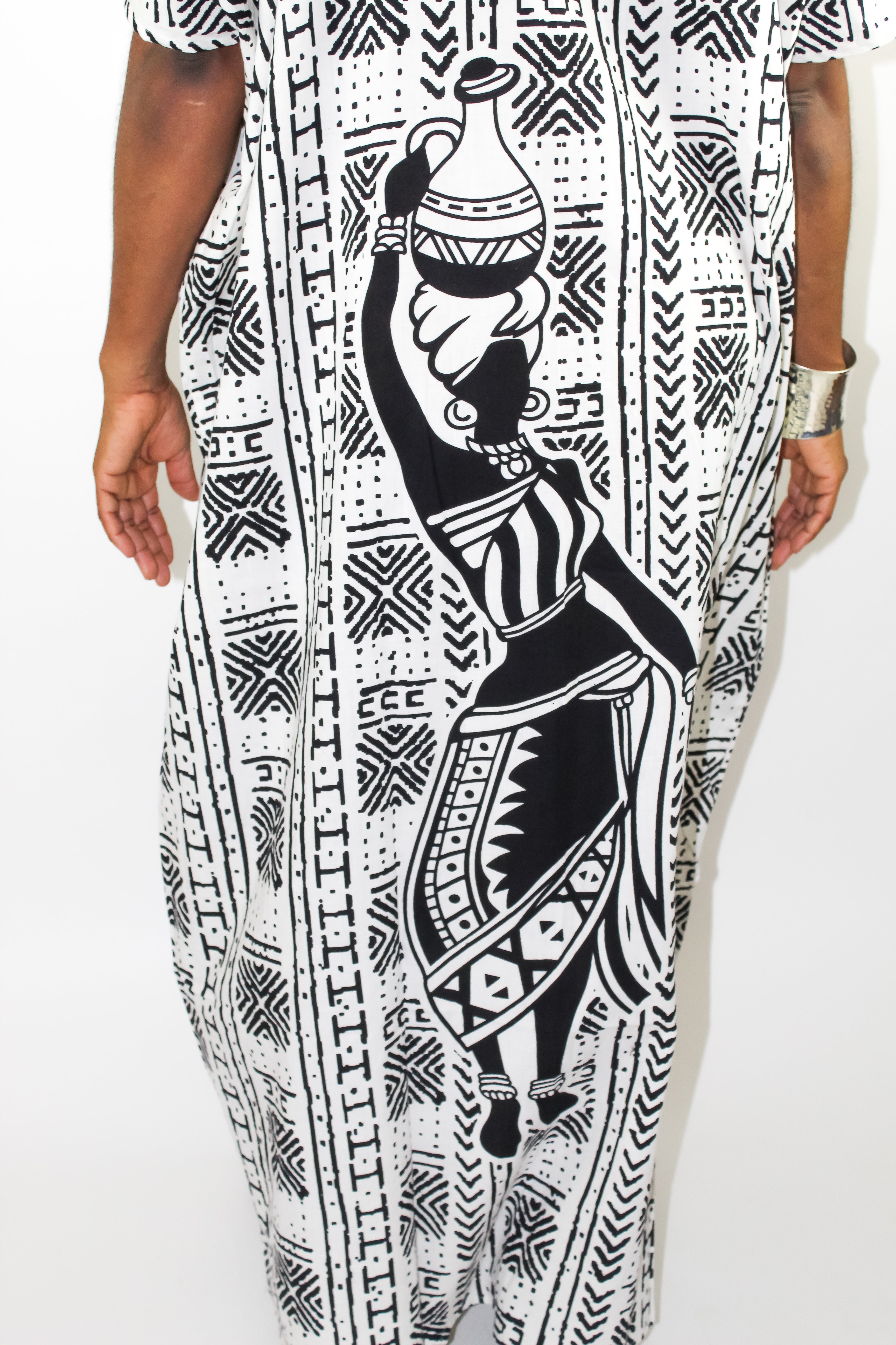 African Queen Caftan Dress  - Black & White