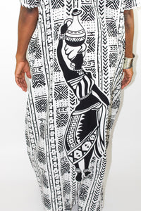 African Queen Caftan Dress  - Black & White