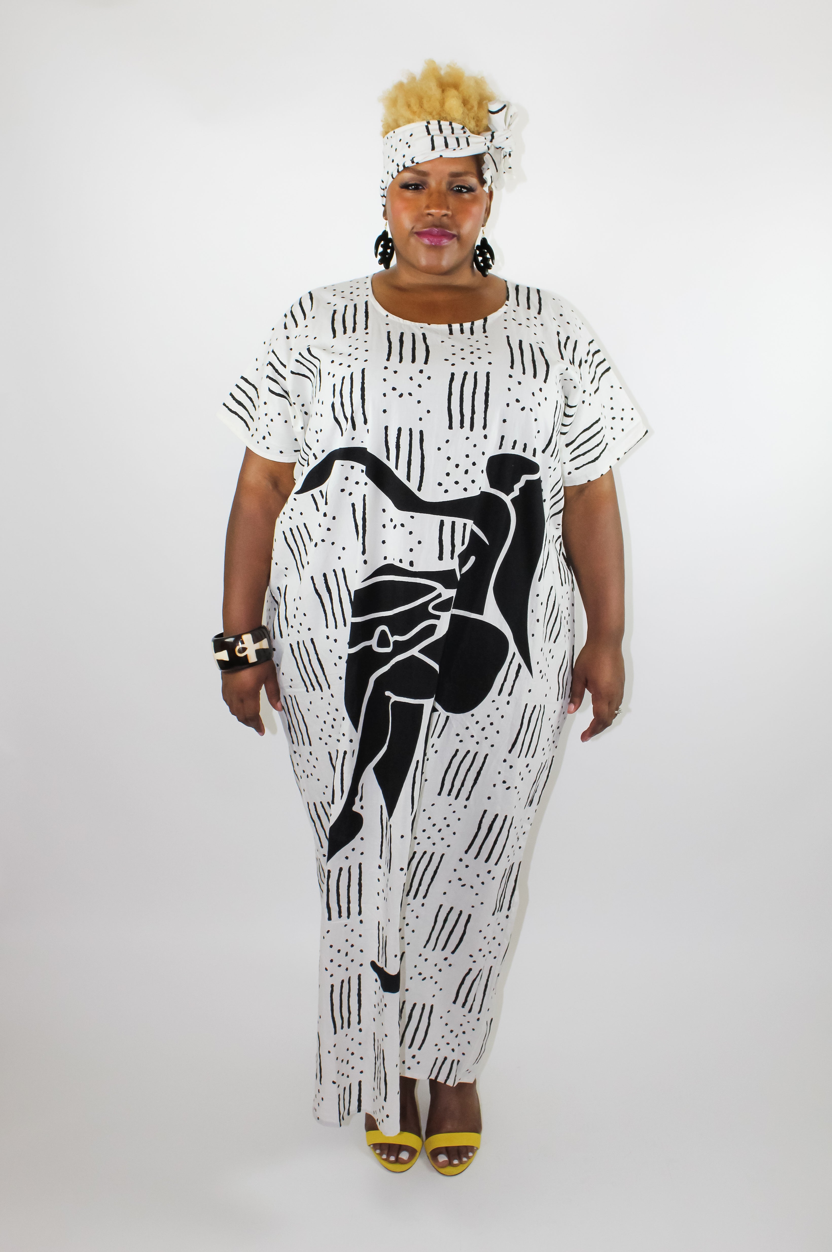 African Queen Kaftan Dress  - Black & White