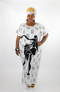 African Queen Kaftan Dress  - Black & White