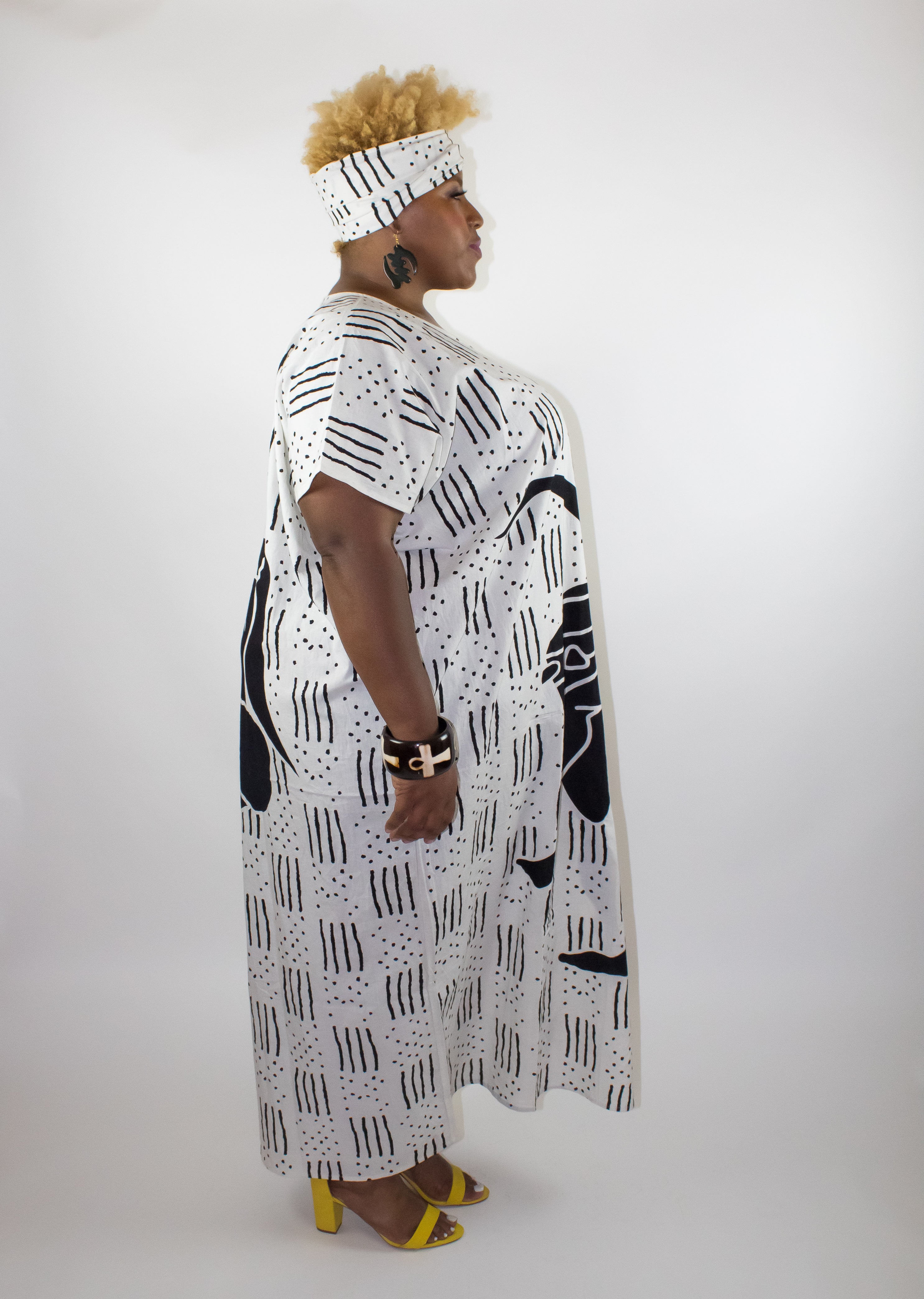 African Queen Kaftan Dress  - Black & White