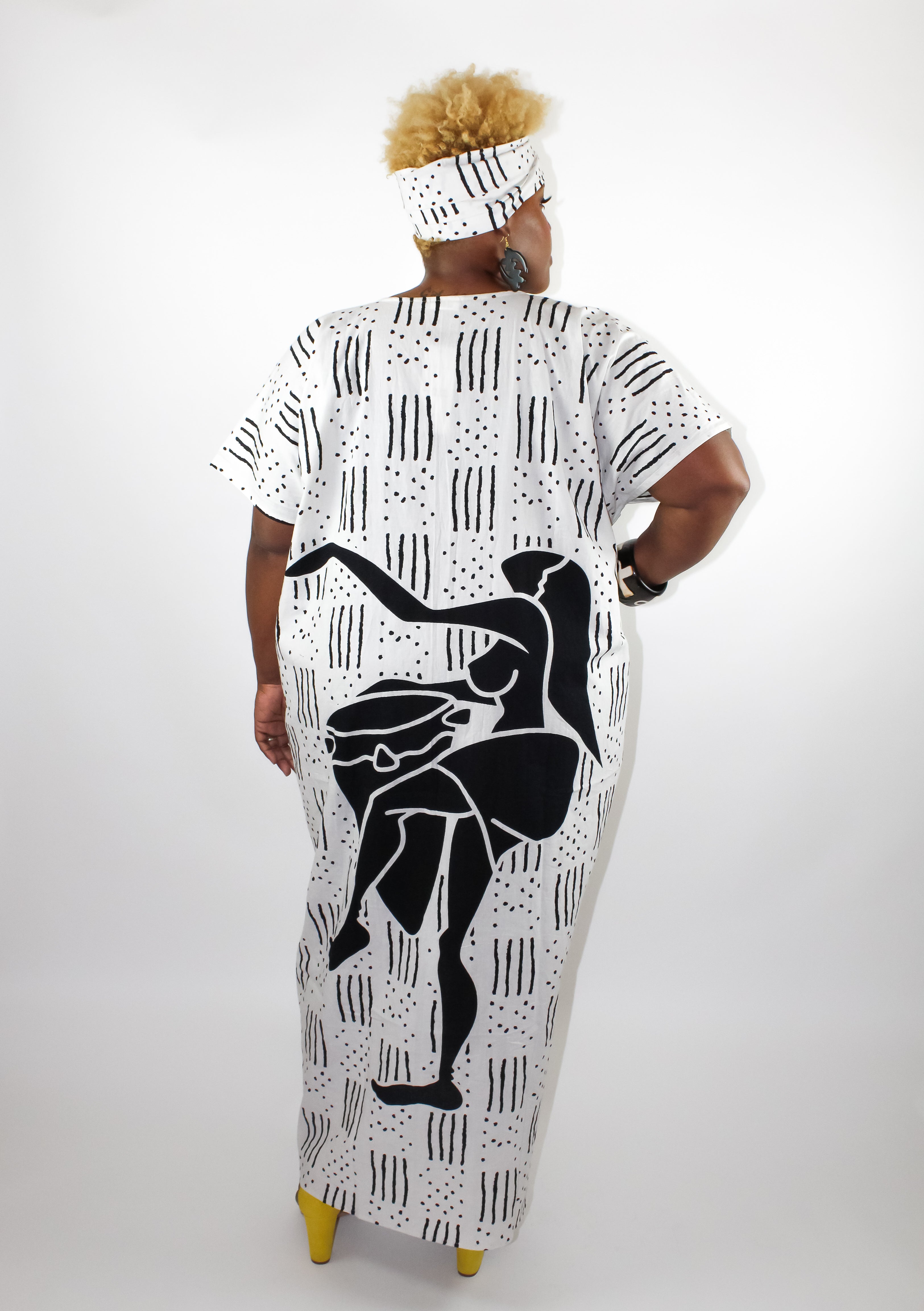 African Queen Kaftan Dress  - Black & White
