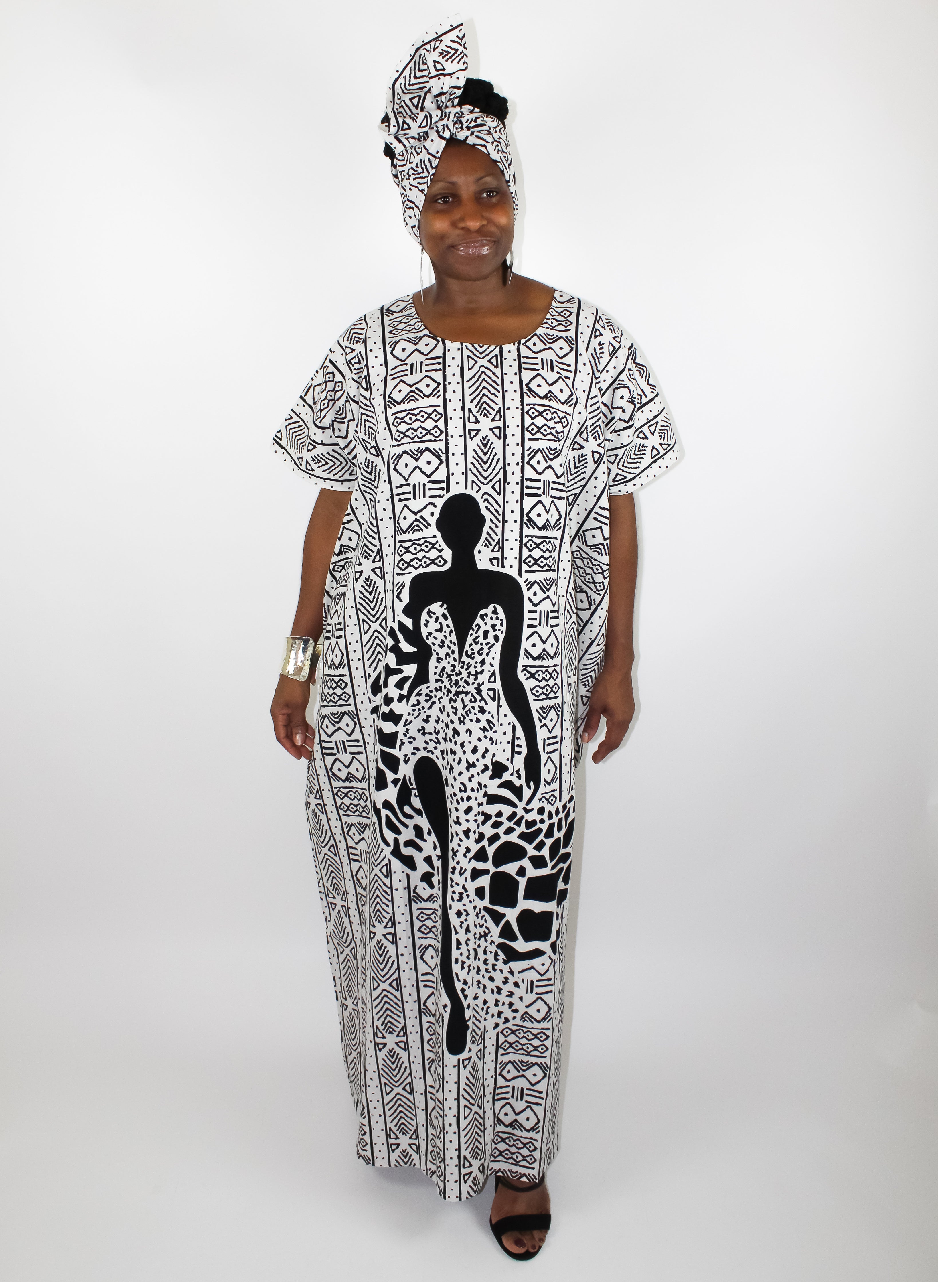 African Queen Caftan  - Black & White