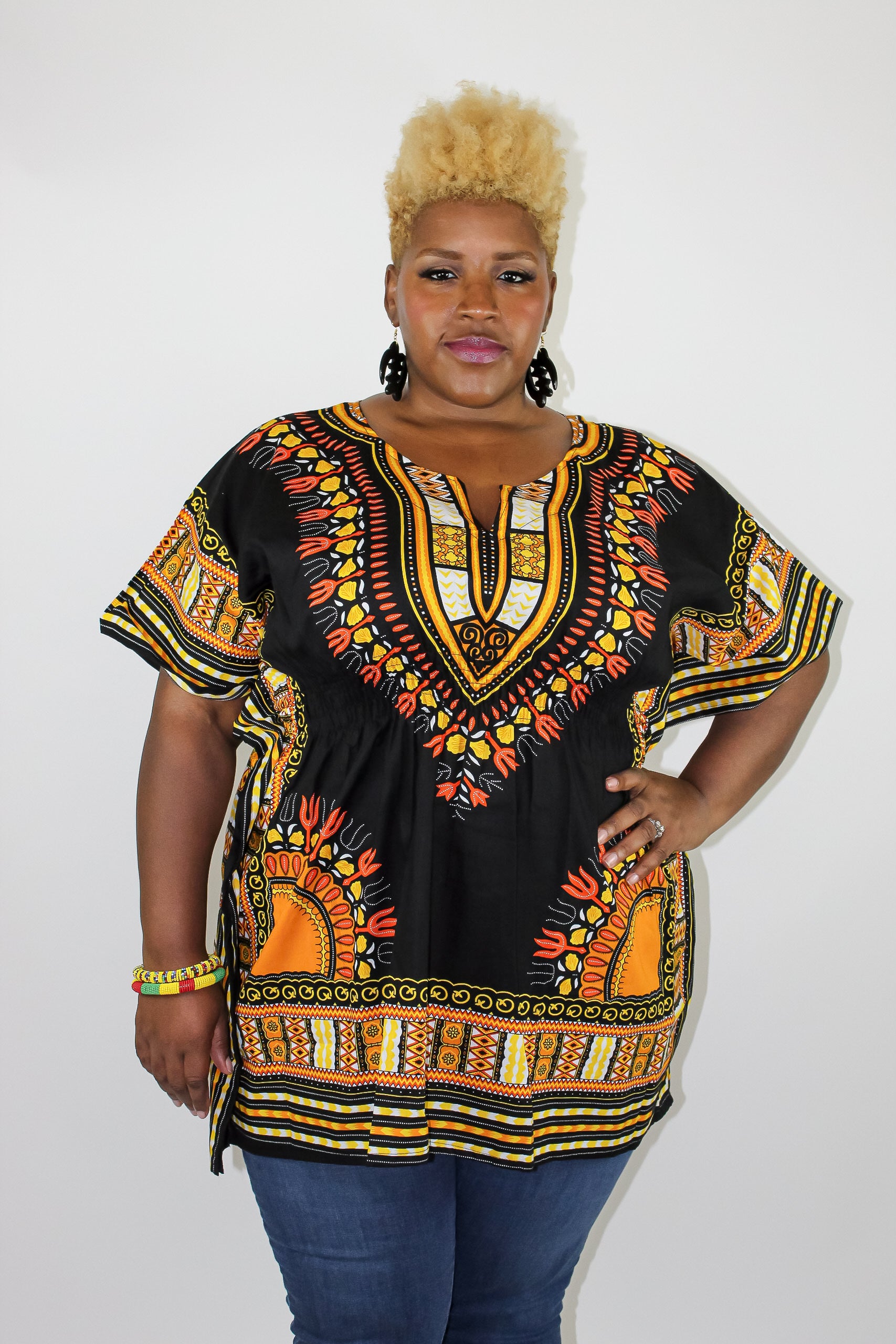 Black & Orange Dashiki Top