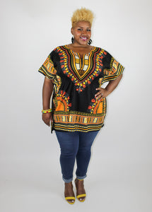Black & Orange Dashiki Top