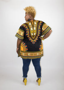 Black & Orange Dashiki Top