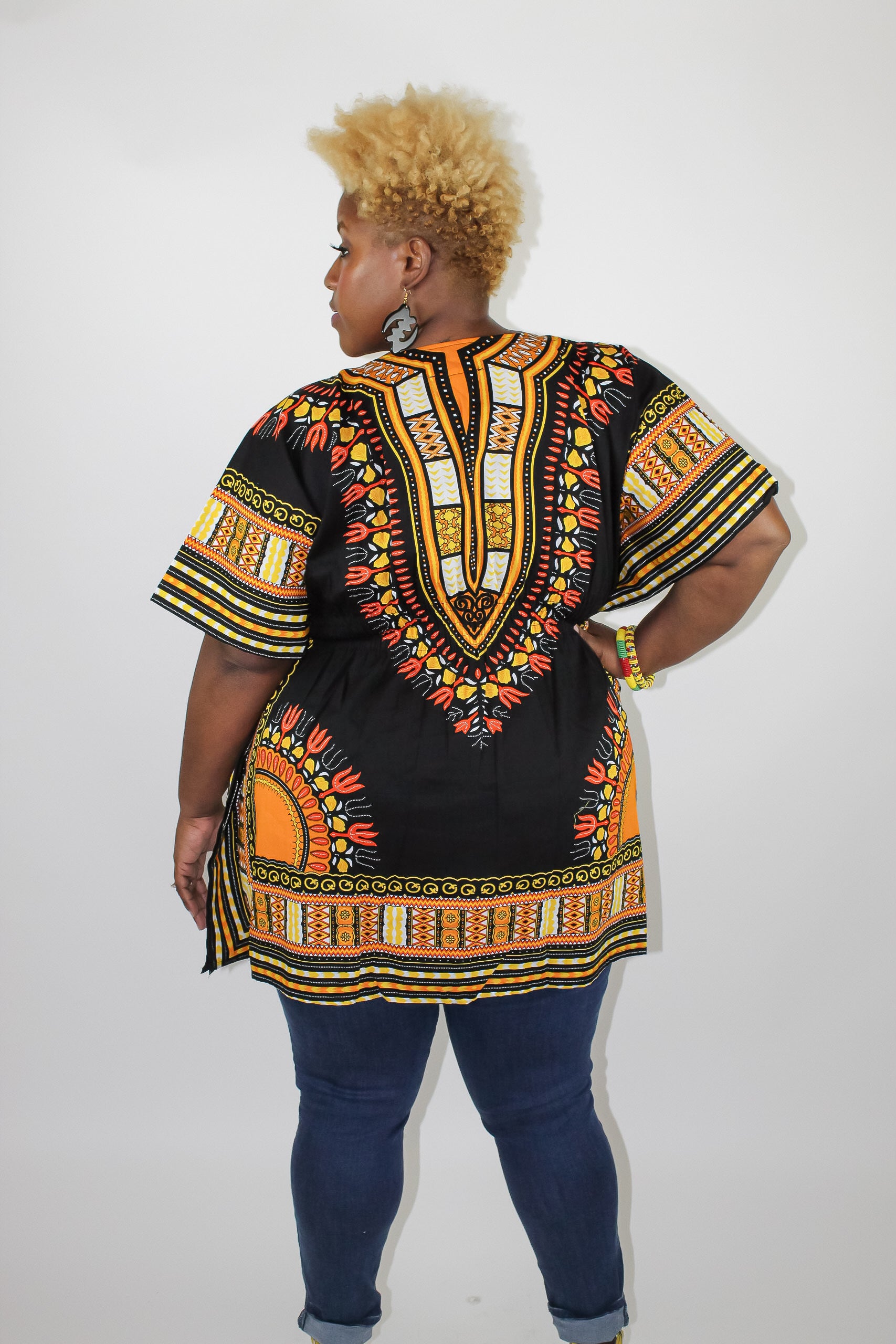 Black & Orange Dashiki Top