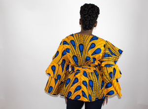 Marigold & Blue Ruffle Sleeve peacock Top