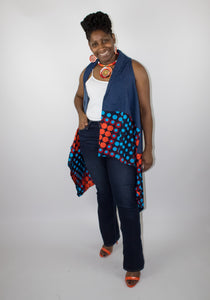 African Print polka dots And Denim Vest