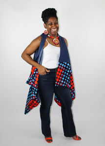 African Print polka dots And Denim Vest