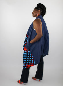African Print polka dots And Denim Vest
